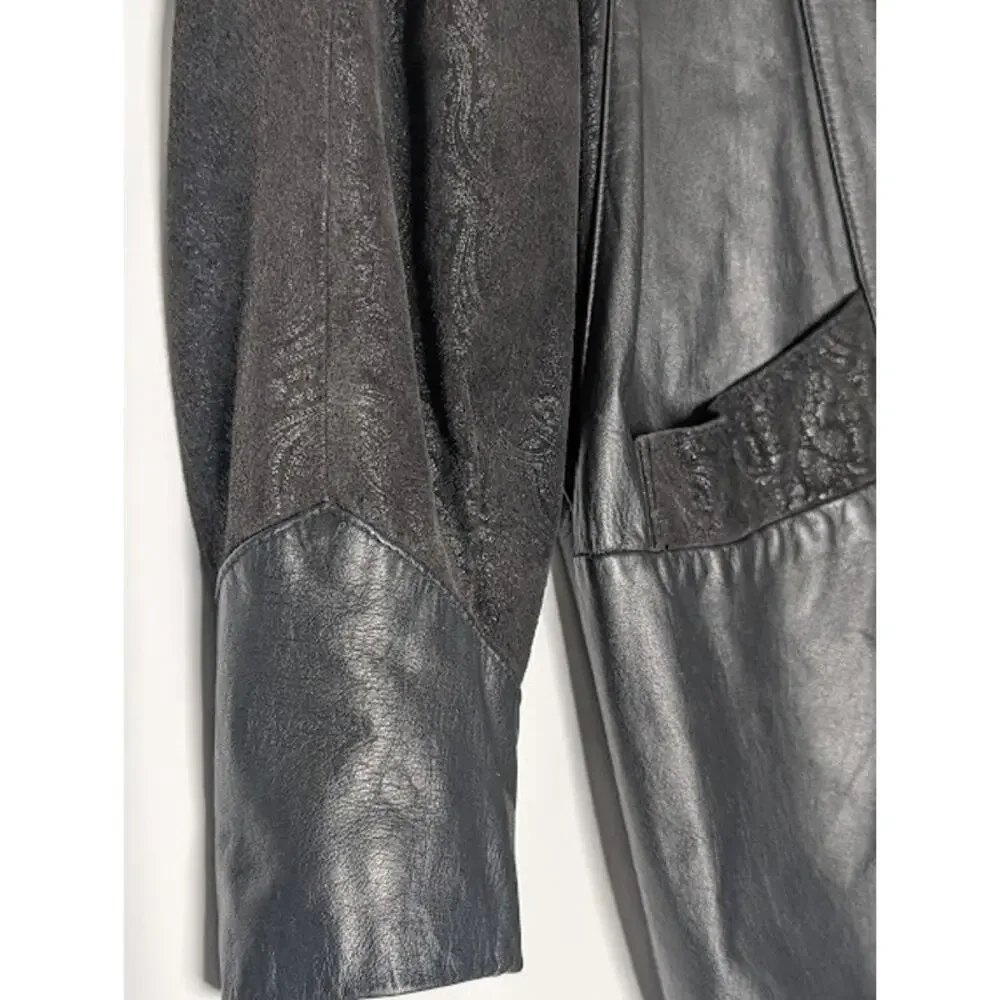80's Vintage Leather Paisley Jacket G III-GLOBAL IDENTITY Medium Retro Goth - Picture 6 of 14